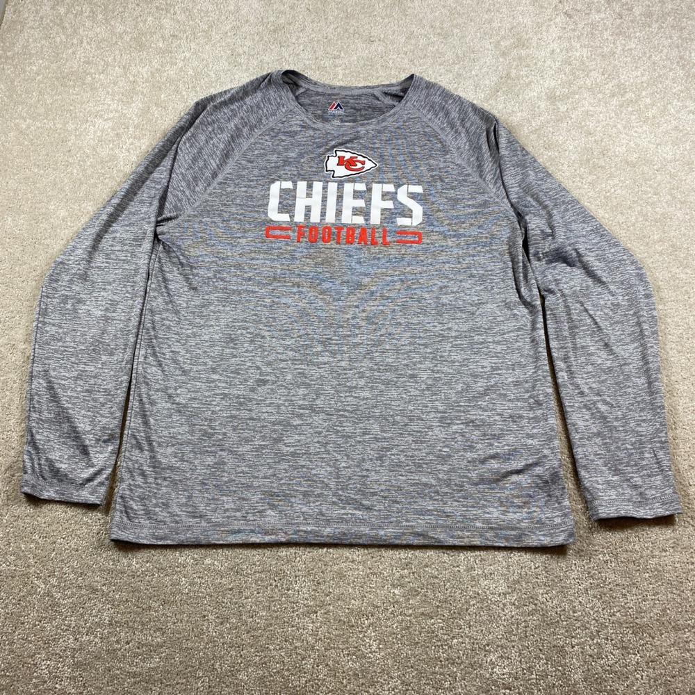 Majestic Kansas City Chiefs Shirt Mens Large Gray Long Sleeve NFL Football Tee